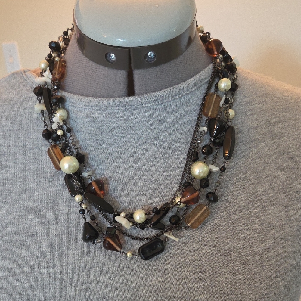 Elegant Multi-Strand Black and Brown Necklace